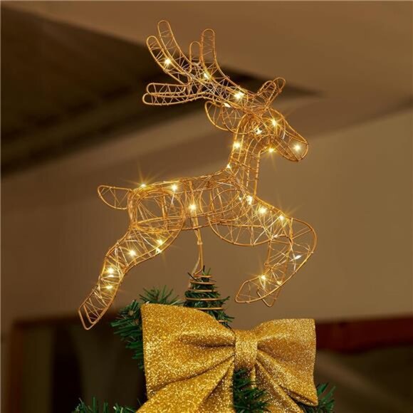 Lighted Reindeer Tree Topper - Battery Operated with 10 Warm Lights & Timer - Picture 6 of 8